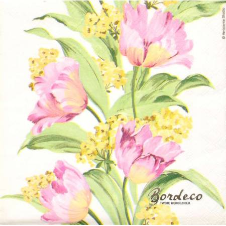 Serwetka decoupage firmy AMBIENTE tulipany różowe 25x25cm